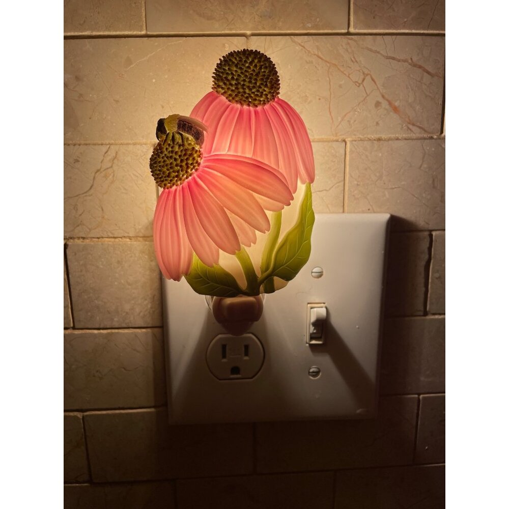 Vintage Iris & Orchid Coneflower and & Bee Night Light Vintage - Picture 2 of 9